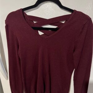 Elegant Maroon Crisscross V-Neck Long Sleeve Top